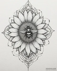 Tat tattoo sketch, lively honeybee collecting... - эскиз тату (№1753437956_0, 25.07.2025 10:05) — Tatufoto.com