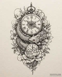 Tat tattoo sketch, vintage pocket watch entwi... - эскиз тату (№1753438164_0, 25.07.2025 10:09) — Tatufoto.com