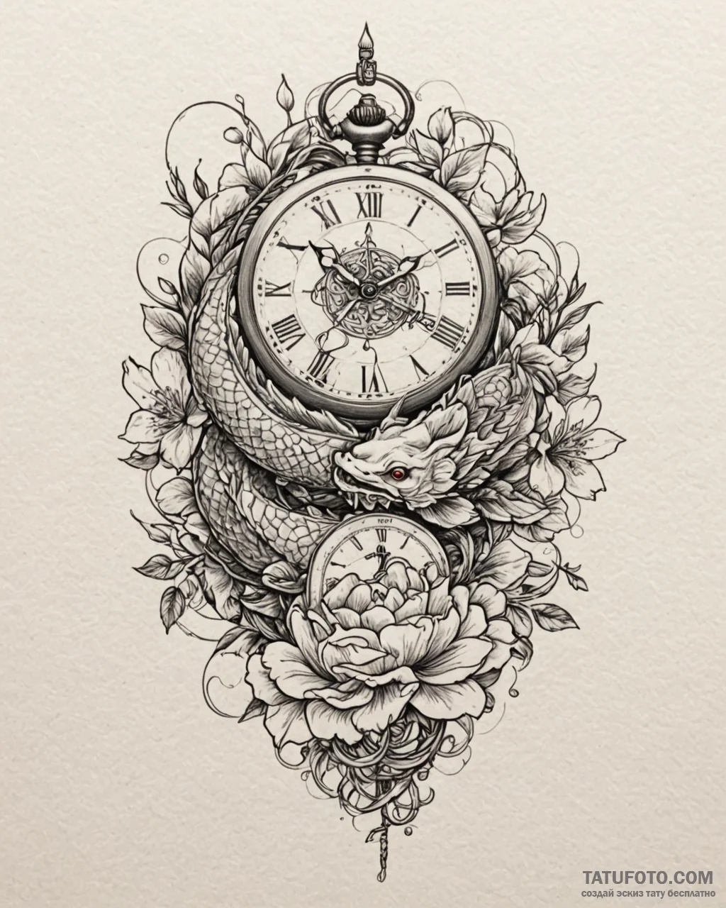 Tat tattoo sketch, vintage pocket watch entwi... - эскиз тату (№1753438164_0, 25.07.2025 10:09) — Tatufoto.com