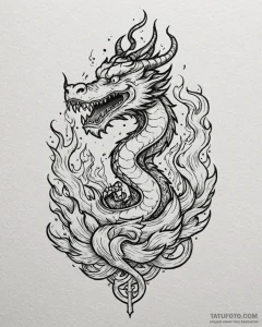 Tattoo sketch, mushu breathing fire with cart... - эскиз тату (№1753438372_0, 25.07.2025 10:12) — Tatufoto.com