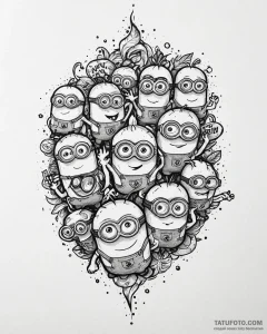 Tattoo sketch, minions scattered with bananas... - эскиз тату (№1753442413_0, 25.07.2025 11:20) — Tatufoto.com