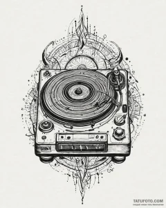 Tat tattoo sketch, dj’s turntable with pulsin... - эскиз тату (№1753443240_0, 25.07.2025 11:34) — Tatufoto.com