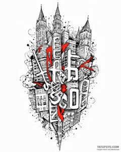 Tat tattoo sketch, street art mural with bold... - эскиз тату (№1753443516_0, 25.07.2025 11:38) — Tatufoto.com