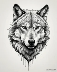 Tattoo sketch, wolf head rendered in dramatic... - эскиз тату (№1753443653_0, 25.07.2025 11:40) — Tatufoto.com