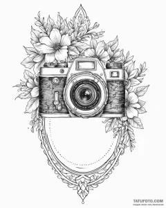 Tat tattoo sketch, vintage camera with floral... - эскиз тату (№1753444886_0, 25.07.2025 12:01) — Tatufoto.com