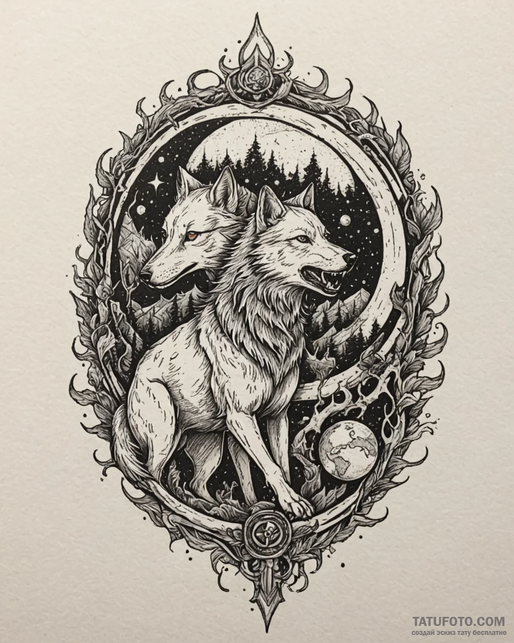 Tattoo sketch, vesemir riding spectral wolf u... - эскиз тату (№1753446281_0, 25.07.2025 12:24) — Tatufoto.com