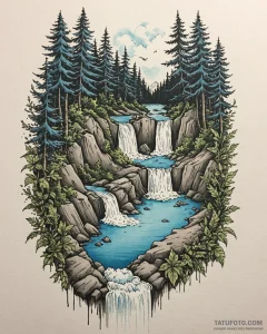 Tat tattoo sketch, majestic waterfall plungin... - эскиз тату (№1753447496_0, 25.07.2025 12:44) — Tatufoto.com