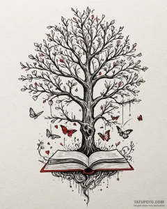 Tat tattoo sketch, student reading beneath bl... - эскиз тату (№1753447694_0, 25.07.2025 12:48) — Tatufoto.com