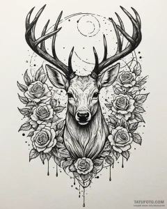 Tattoo sketch, abstract deer head with swirli... - эскиз тату (№1753448288_0, 25.07.2025 12:58) — Tatufoto.com