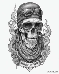 Tat tattoo sketch, biker skull wearing bandan... - эскиз тату (№1753449080_0, 25.07.2025 13:11) — Tatufoto.com