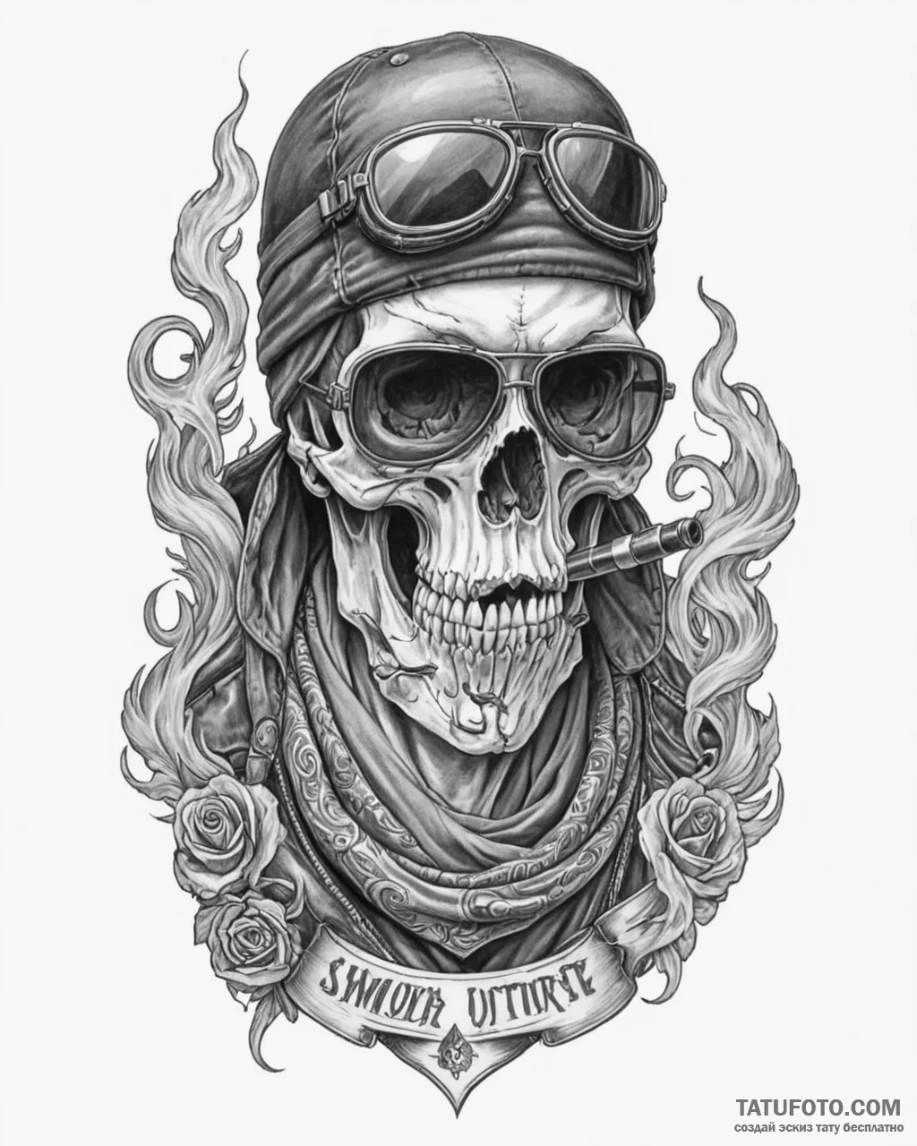 Tat tattoo sketch, biker skull wearing bandan... - эскиз тату (№1753449080_0, 25.07.2025 13:11) — Tatufoto.com