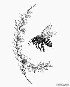 Tattoo sketch, minimalist bee silhouette hove... - эскиз тату (№1753449278_0, 25.07.2025 13:14) — Tatufoto.com