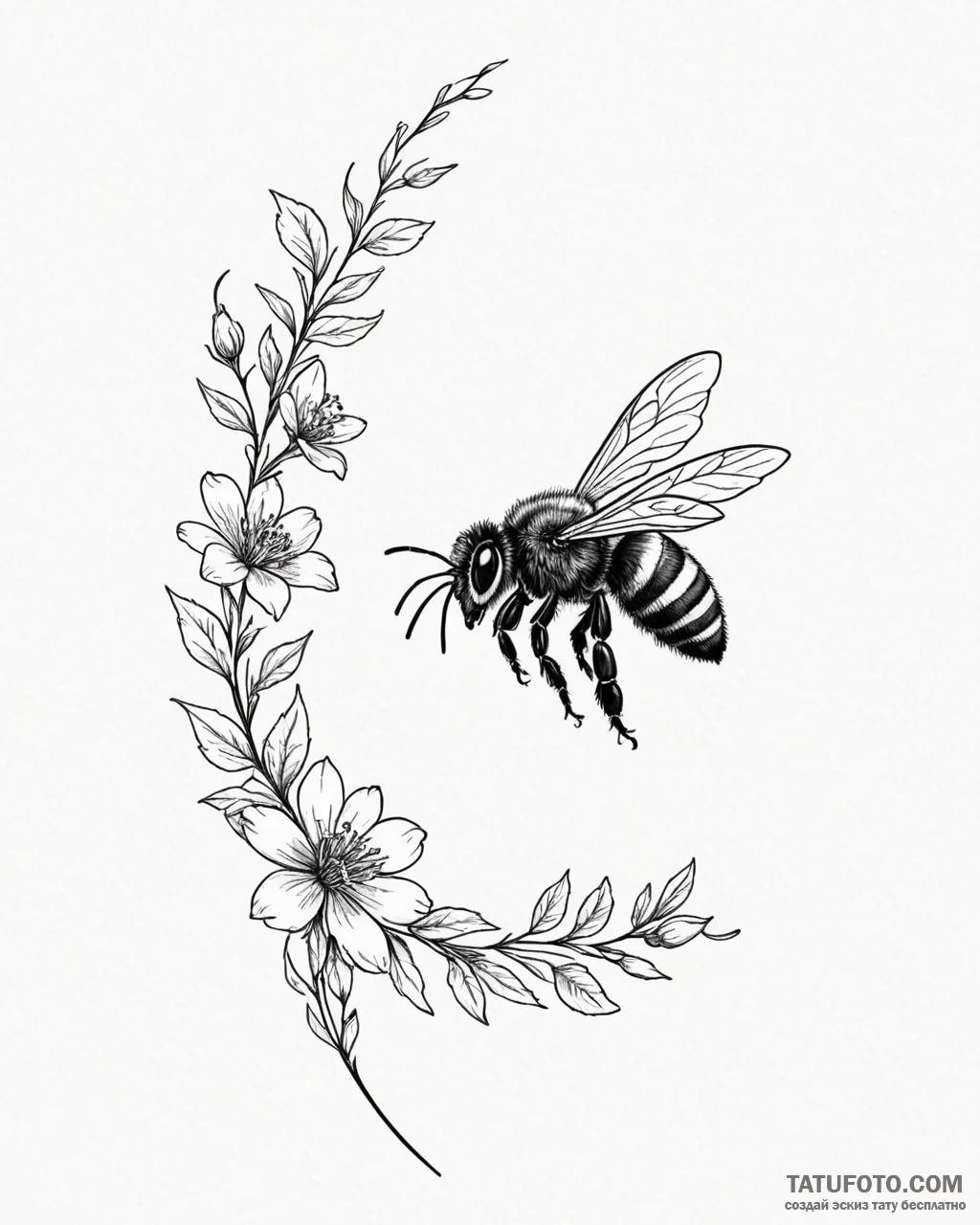 Tattoo sketch, minimalist bee silhouette hove... - эскиз тату (№1753449278_0, 25.07.2025 13:14) — Tatufoto.com