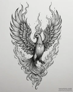 Tattoo sketch, phoenix rising from ashes with... - эскиз тату (№1753449676_0, 25.07.2025 13:21) — Tatufoto.com