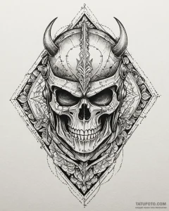 Tattoo sketch, skull adorned with medieval kn... - эскиз тату (№1753450074_0, 25.07.2025 13:27) — Tatufoto.com