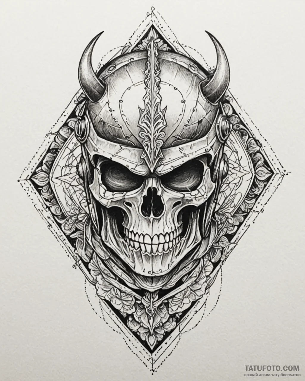 Tattoo sketch, skull adorned with medieval kn... - эскиз тату (№1753450074_0, 25.07.2025 13:27) — Tatufoto.com