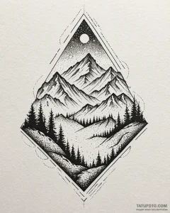 Tattoo sketch, minimalist mountain range with... - эскиз тату (№1753450470_0, 25.07.2025 13:34) — Tatufoto.com