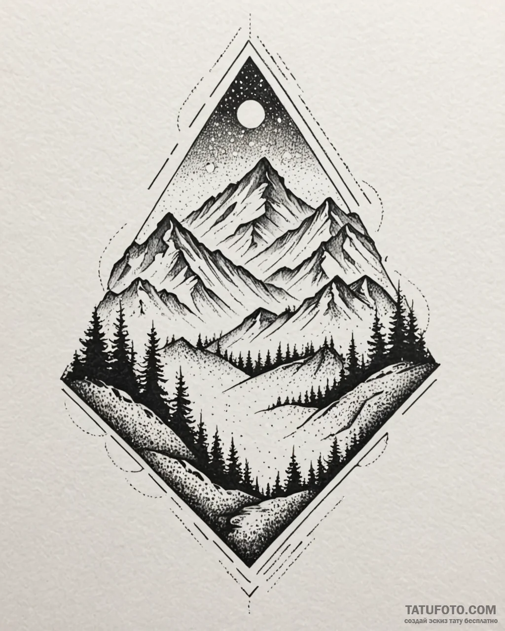 Tattoo sketch, minimalist mountain range with... - эскиз тату (№1753450470_0, 25.07.2025 13:34) — Tatufoto.com