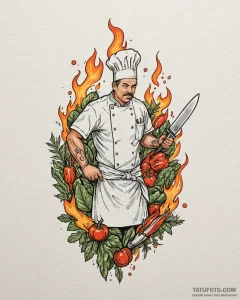 Tattoo sketch, chef’s knife slicing through v... - эскиз тату (№1753451263_0, 25.07.2025 13:47) — Tatufoto.com