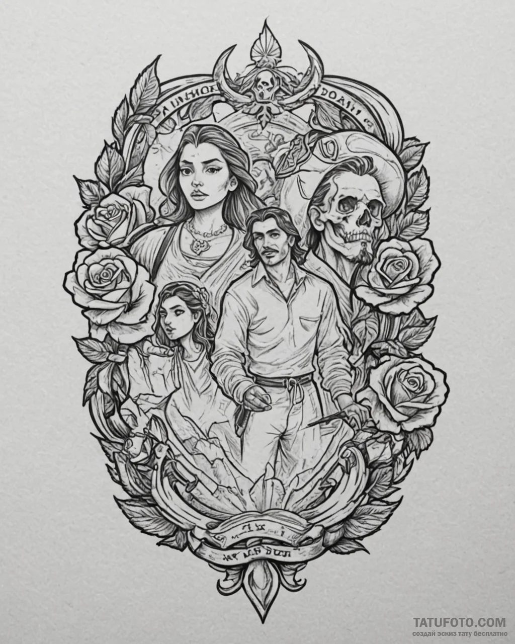 Tattoo sketch, road to el dorado miguel and t... - эскиз тату (№1753453041_0, 25.07.2025 14:17) — Tatufoto.com