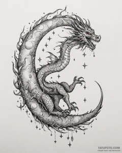 Tattoo sketch, dragon wrapped around glowing... - эскиз тату (№1753453237_0, 25.07.2025 14:20) — Tatufoto.com