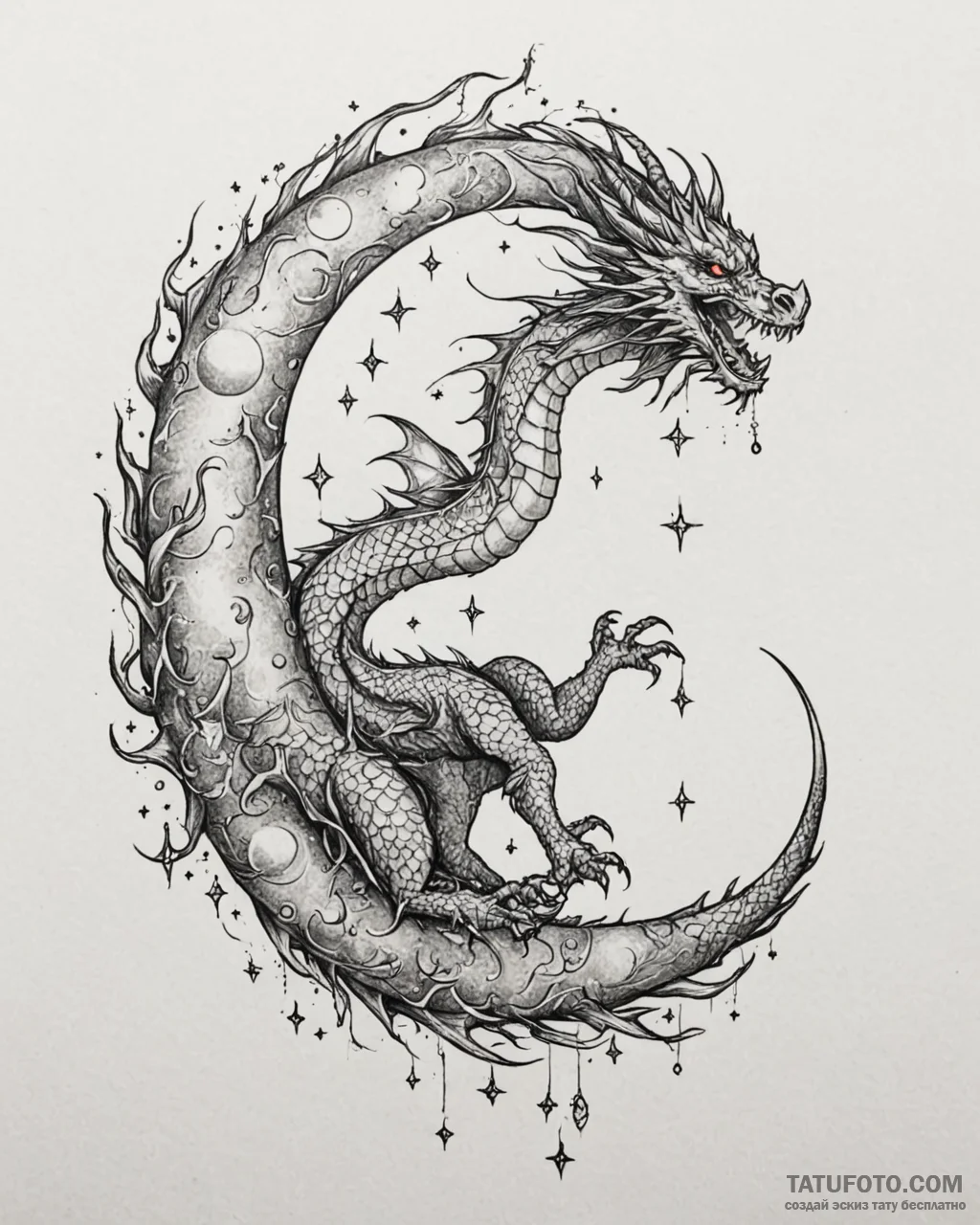 Tattoo sketch, dragon wrapped around glowing... - эскиз тату (№1753453237_0, 25.07.2025 14:20) — Tatufoto.com