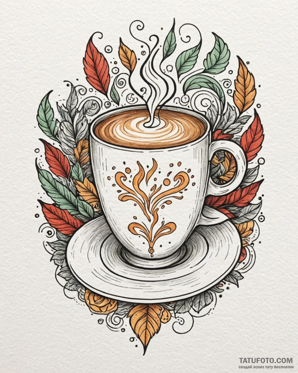 Tat tattoo sketch, barista’s latte art formin... - эскиз тату (№1753453630_0, 25.07.2025 14:27) — Tatufoto.com