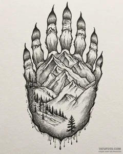 Tattoo sketch, kenai’s bear paw with mountain... - эскиз тату (№1753454024_0, 25.07.2025 14:33) — Tatufoto.com