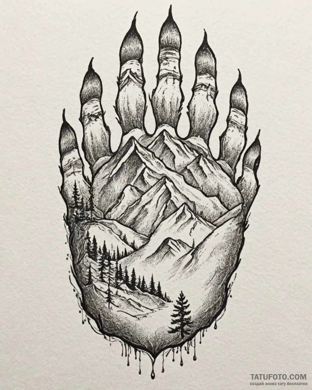 Tattoo sketch, kenai’s bear paw with mountain... - эскиз тату (№1753454024_0, 25.07.2025 14:33) — Tatufoto.com