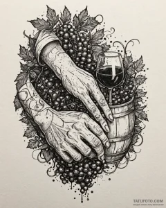 Tat tattoo sketch, winemaker’s hand crushing... - эскиз тату (№1753454418_0, 25.07.2025 14:40) — Tatufoto.com