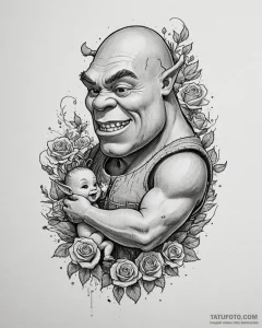 Eskizto, tattoo sketch, shrek with baby ogre,... - эскиз тату (№1753455399_0, 25.07.2025 14:56) — Tatufoto.com