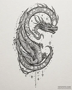 Tattoo sketch, dragon wrapped around glowing... - эскиз тату (№1753456379_0, 25.07.2025 15:12) — Tatufoto.com