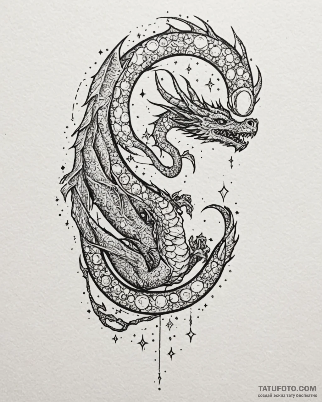 Tattoo sketch, dragon wrapped around glowing... - эскиз тату (№1753456379_0, 25.07.2025 15:12) — Tatufoto.com