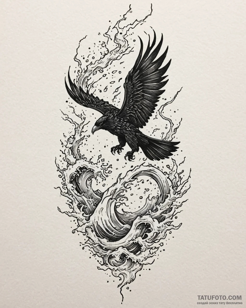 Tattoo sketch, black raven soaring against st... - эскиз тату (№1753456575_0, 25.07.2025 15:16) — Tatufoto.com