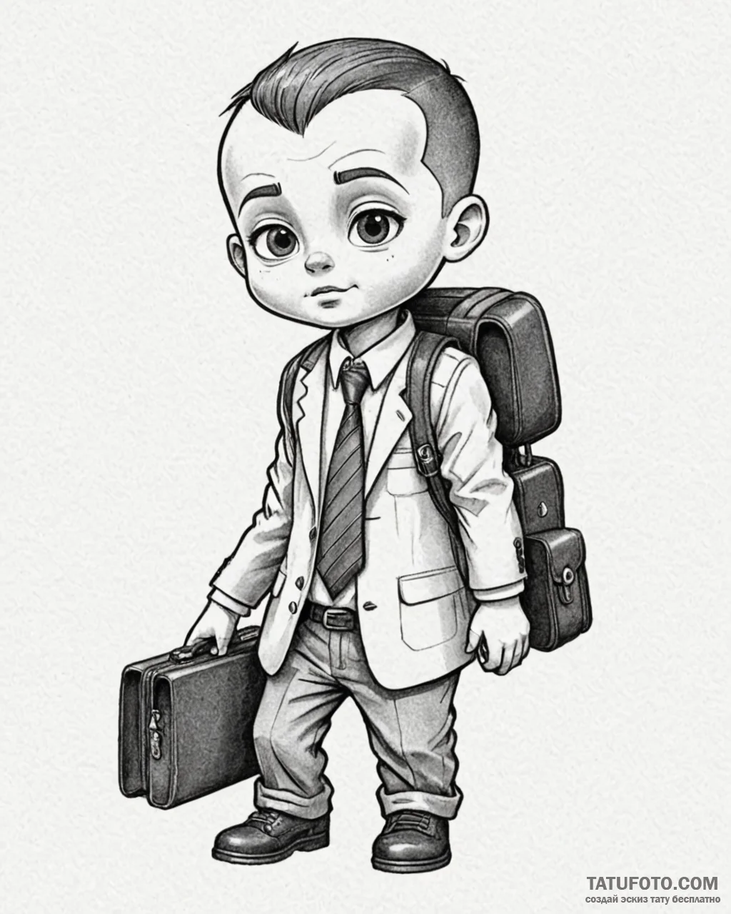 Tattoo sketch, boss baby in suit holding brie... - эскиз тату (№1753456781_0, 25.07.2025 15:19) — Tatufoto.com