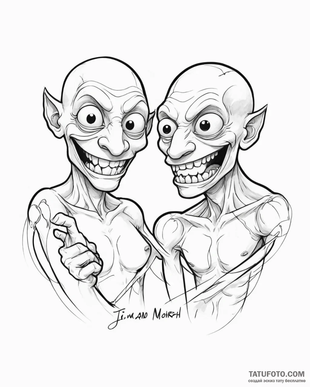 Tattoo sketch, jim and morph duo with playful... - эскиз тату (№1753456984_0, 25.07.2025 15:23) — Tatufoto.com