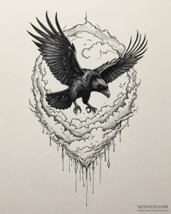 Tattoo sketch, raven flying through storm clo... - эскиз тату (№1753457773_0, 25.07.2025 15:36) — Tatufoto.com