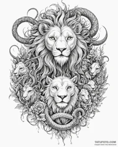 Tat tattoo sketch, chimera blending goat, lio... - эскиз тату (№1753458168_0, 25.07.2025 15:42) — Tatufoto.com