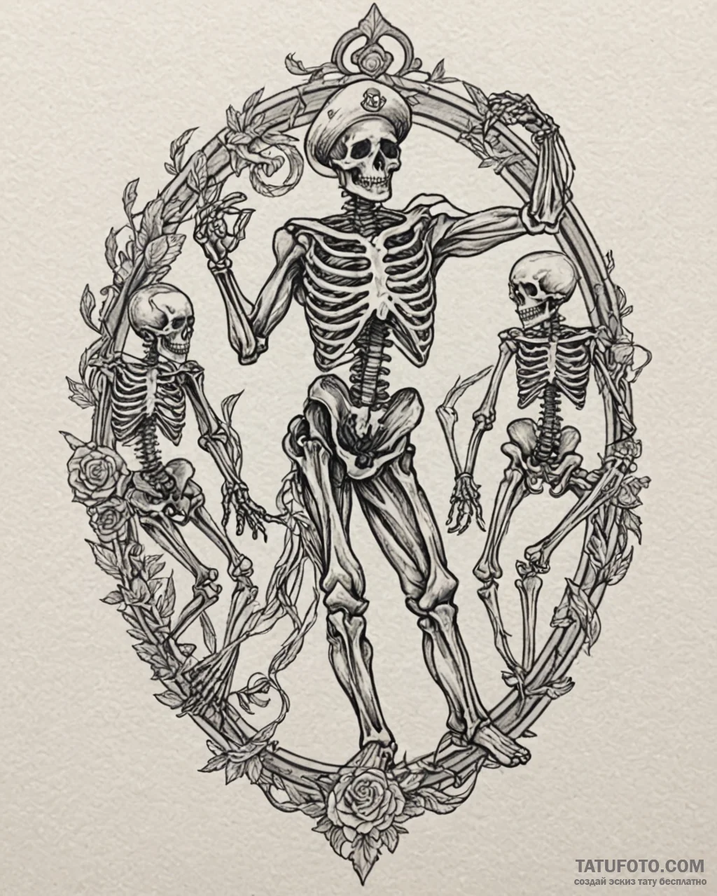 Tattoo sketch, hector dancing with skeletal f... - эскиз тату (№1753458578_0, 25.07.2025 15:49) — Tatufoto.com