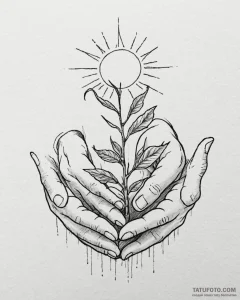 Tat tattoo sketch, volunteer hands planting s... - эскиз тату (№1753459373_0, 25.07.2025 16:02) — Tatufoto.com