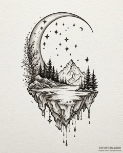 Tat tattoo sketch, dreamy fantasy landscape w... - эскиз тату (№1753459571_0, 25.07.2025 16:06) — Tatufoto.com