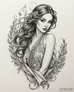 Tat tattoo sketch, fashion model posing with... - эскиз тату (№1753460769_0, 25.07.2025 16:26) — Tatufoto.com