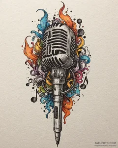 Tattoo sketch, old-fashioned microphone surro... - эскиз тату (№1753461560_0, 25.07.2025 16:39) — Tatufoto.com