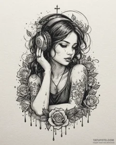 Tat tattoo sketch, emo youth sitting under ra... - эскиз тату (№1753462986_0, 25.07.2025 17:03) — Tatufoto.com