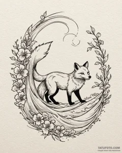 Tattoo sketch, minimalist fox silhouette with... - эскиз тату (№1753463198_0, 25.07.2025 17:06) — Tatufoto.com