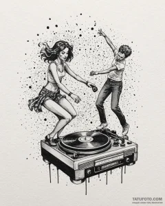 Tat tattoo sketch, retro record player spinni... - эскиз тату (№1753464226_0, 25.07.2025 17:23) — Tatufoto.com