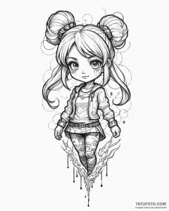Tattoo sketch, vanellope’s glitching effect w... - эскиз тату (№1753465023_0, 25.07.2025 17:37) — Tatufoto.com