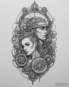 Tattoo sketch, john silver with steampunk bac... - эскиз тату (№1753465636_0, 25.07.2025 17:47) — Tatufoto.com