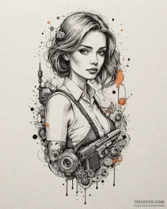 Tattoo sketch, lucy wilde with spy gadgets, d... - эскиз тату (№1753465839_0, 25.07.2025 17:50) — Tatufoto.com