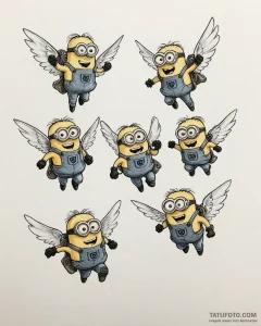Tattoo sketch, minions flying with jetpacks,... - эскиз тату (№1753466433_0, 25.07.2025 18:00) — Tatufoto.com